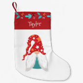 Holiday Gnome Modern Red Leaf Border Naam Schattig Kleine Kerstsok (Voorkant)