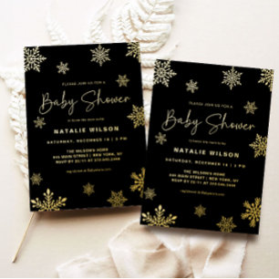 Holiday Gold Snowflake Winter Baby shower Folie Uitnodiging