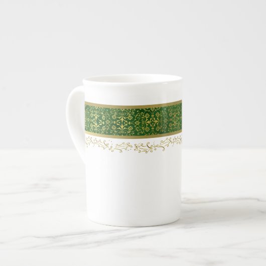 Holiday Green en Gold Bone China Mok (Voorkant links)