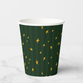 Holiday Green Yellow Star Stripe Christmas Papieren Bekers