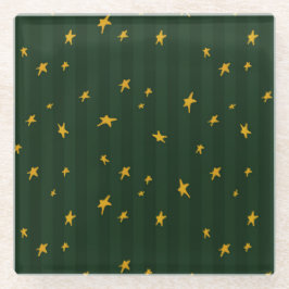 Holiday Green Yellow Stripe Star Christmas  Glazen Onderzetter