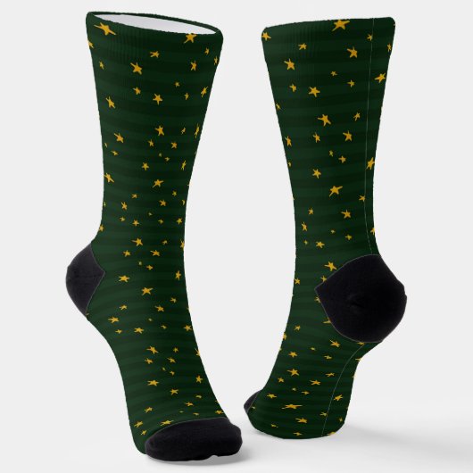 Holiday Green Yellow Stripe Star Christmas  Sokken (Gebogen)
