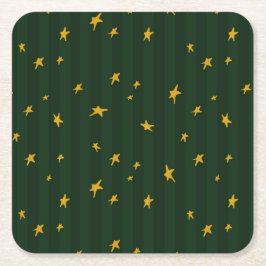 Holiday Green Yellow Stripe Star Christmas  Vierkante Kartonnen Onderzetter