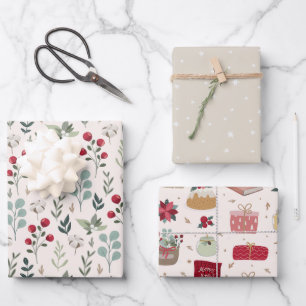 Holiday Greenery Berries Stars Land Inpakpapier Vel