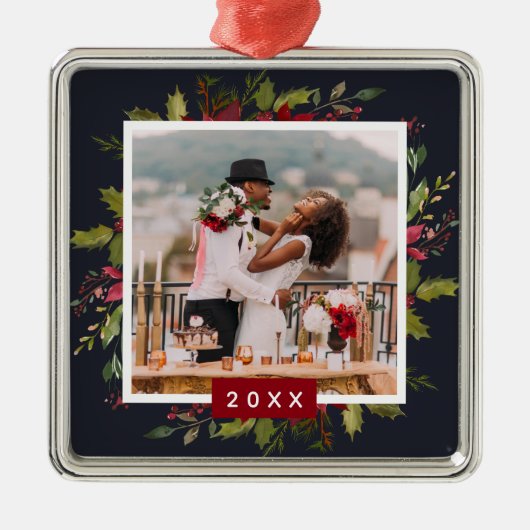 Holiday Greenery Keepomwille Fotokerst Metalen Ornament (Voorkant)