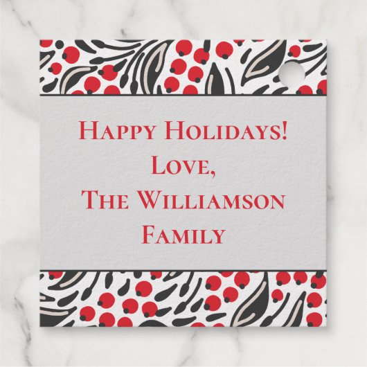 Holiday Greeting Holly Berries Modern Kerstmis Bedankjes Labels (Achterkant)