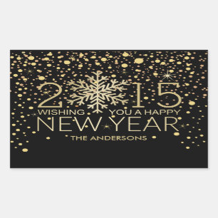 Holiday Happy Nieuwjaar Snowflake Gold Confetti Rechthoekige Sticker