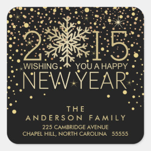 Holiday Happy Nieuwjaar Snowflake Gold Confetti Vierkante Sticker