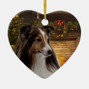Holiday Heart Sheltie Keramisch Ornament
