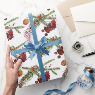 Holiday Highbush Cranberries & Green Spruce Wrappi Cadeaupapier