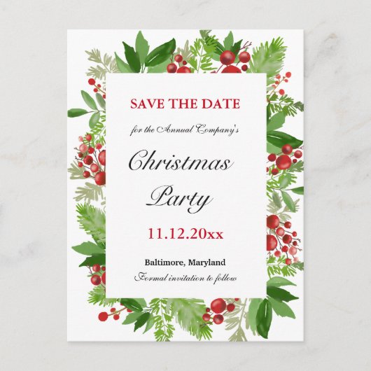 Holiday Holly Berry kerstparty, behalve datum Aankondigingskaart (Voorkant)
