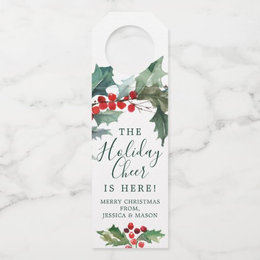 Holiday Holly Bottle Hanger Labels Kerstmis (Voorkant)