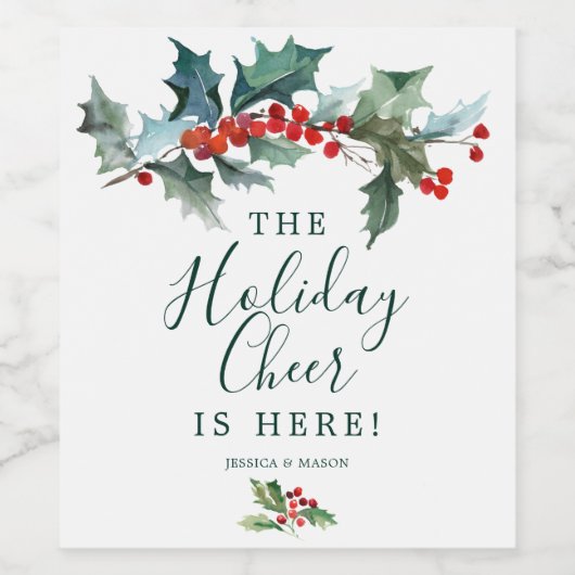 Holiday Holly Kerstwijn Etiket (Enkel label)
