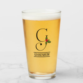 Holiday Holly Monogram G gepersonaliseerd bier Glas