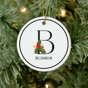 Holiday Holly Monogram Letter B Personalized Keramisch Ornament