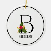Holiday Holly Monogram Letter B Persoonlijk Keramisch Ornament (Voorkant)