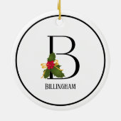 Holiday Holly Monogram Letter B Persoonlijk Keramisch Ornament (Achterkant)