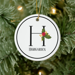 Holiday Holly Monogram Letter H Persoonlijk Keramisch Ornament
