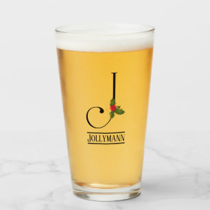 Holiday Holly Monogram Letter J Gepersonaliseerd B Glas