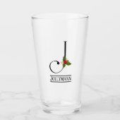 Holiday Holly Monogram Letter J Gepersonaliseerd B Glas (Voorkant)