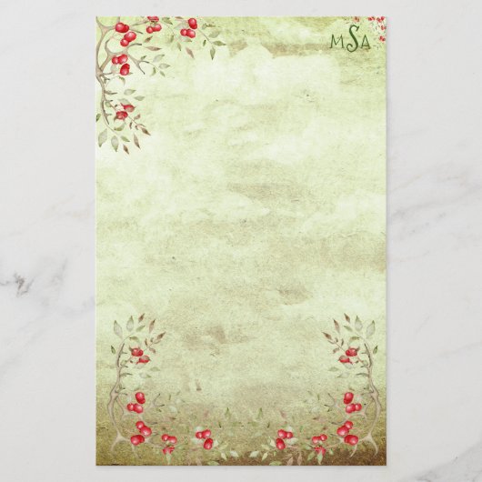 Holiday Holly Personalized Script  Rustic Briefpapier (Voorkant)