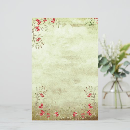 Holiday Holly Personalized Script  Rustic Briefpapier (Staand voorkant)