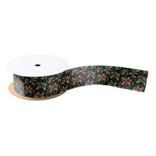 Holiday Holly Satin Ribbon Lint