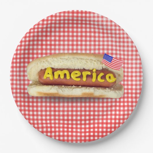 Holiday Hot Dog op Gingham Paper Bord (Voorkant)