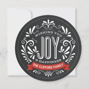 HOLIDAY JOY ROUND CHALKBOARD FOTO CARD FEESTDAGENKAART