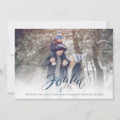 Holiday Joyful Script Blue White Snowflake 4 Foto Feestdagenkaart (Voorkant)