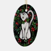 Holiday Kerstmis Holly White Cat Keramisch Ornament (Rechts)