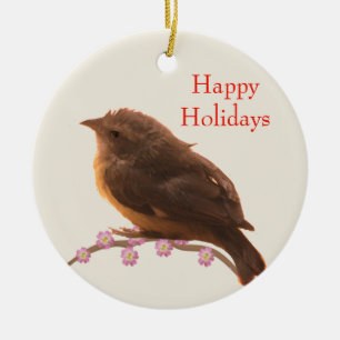 Holiday Little Bird op Beige Keramisch Ornament