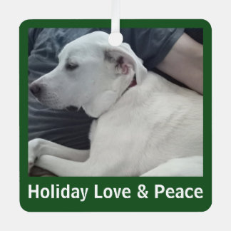 Holiday Love and Peace Cute Dog Photo with Dad Metalen Ornament