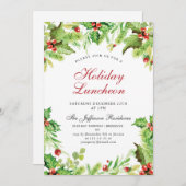 Holiday Luncheon Red Holly Berry Kerstmis Kaart (Voorkant / Achterkant)