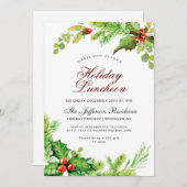 Holiday Luncheon Red Holly Berry Kerstmis Kaart (Voorkant / Achterkant)