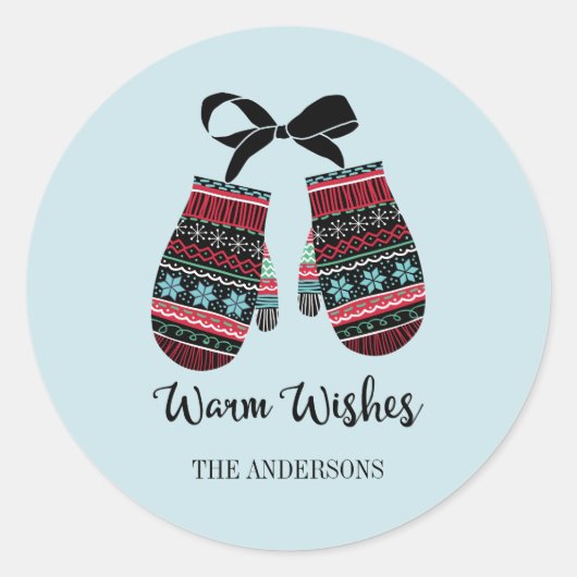 Holiday Mittens Warm Wishes Kerst sticker (Voorkant)