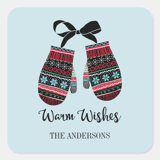 Holiday Mittens Warm Wishes Kerst sticker (Voorkant)