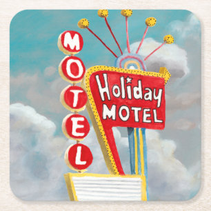Holiday Motel Sign Vierkante Kartonnen Onderzetter