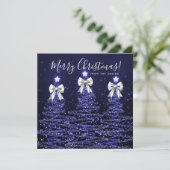 Holiday Navy Blue Christmas Trees Greeting Silver  Feestdagenkaart (Staand voorkant)