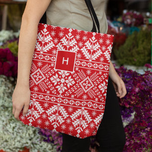 Holiday Nordic Sweater Pattern Monogram Draagtas