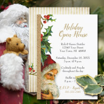 Holiday Open House Gold Glitter Santa Holly 5x7