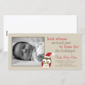 Holiday Owl Baby geboorteaankondiging Feestdagenkaart (Voorkant / Achterkant)