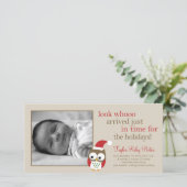 Holiday Owl Baby geboorteaankondiging Feestdagenkaart (Staand voorkant)