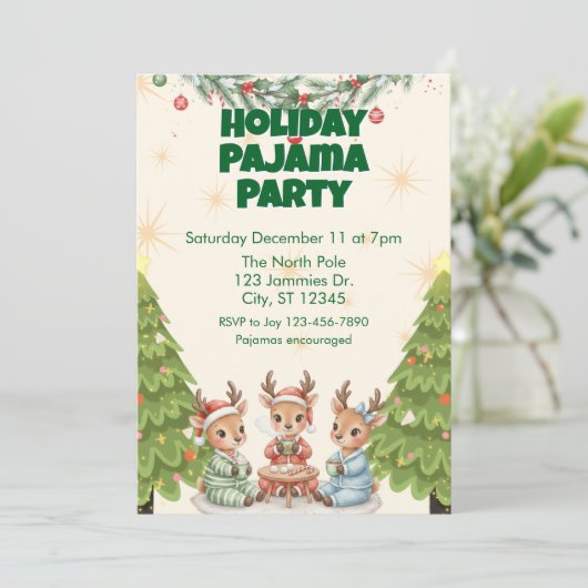 Holiday Pajama Party, reindeer and cocoa Kaart (Staand voorkant)