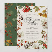Holiday Party Botanical Plants Berries Script Kaart (Voorkant / Achterkant)