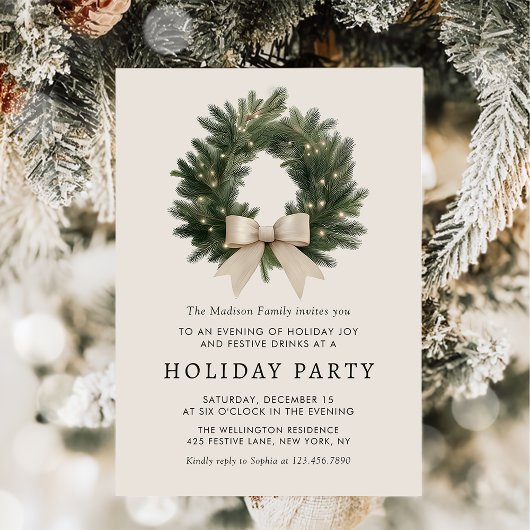 Holiday Party Festive Christmas Wreath Invitation