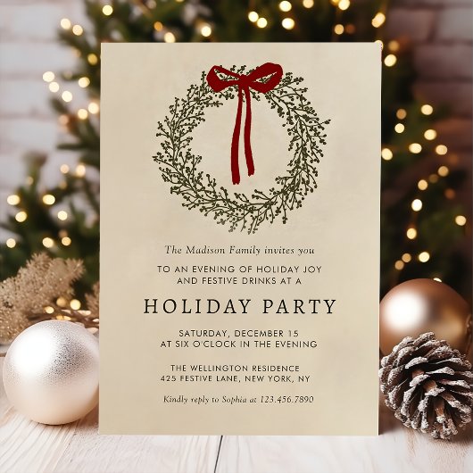 Holiday Party Festive Christmas Wreath Invitation