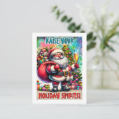Holiday Party Santa – Champagne, Tree & Teddy Bear Briefkaart (Staand voorkant)