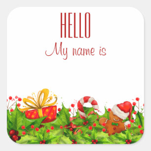 Holiday Party Uitnodiging HALLO naamlabels Vierkante Sticker