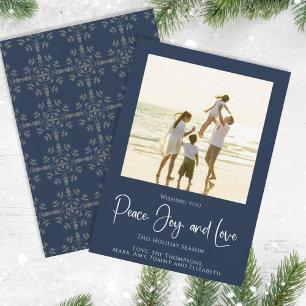 Holiday Peace Joy Love Elegant Snowflakes 1 Foto Feestdagenkaart